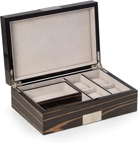 Vista 3 de Bey Berk Ebony Finish Wood 4 relojes Kevin Lacado Velour Caja de reloj