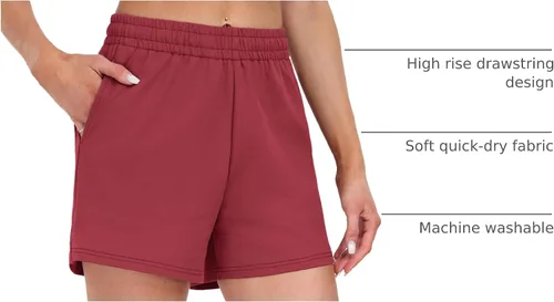 Vista 8 de AUTOMET Pantalones cortos deportivos para mujer, estilo casual, con cordón, cómodos, elásticos, de cintura alta, con bolsillos