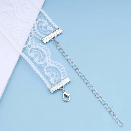 Vista 7 de Gargantilla de encaje de flores bohemias, collar de tul de encaje hueco negro, joyería de cadena de tatuaje vintage para mujeres y niñas, Metal, No