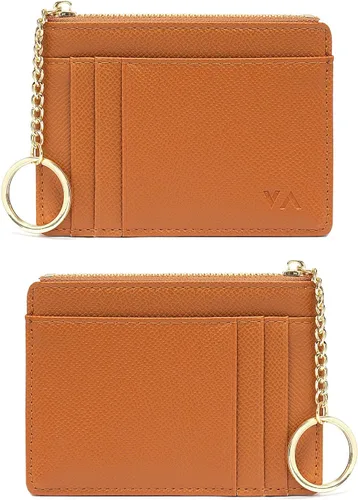 Vista 104 de Tarjetero delgado con bloqueo RFID, billetera de bolsillo pequeño, con cremallera Keychian para monedero, monedero y tarjetero para mujeres y hombres