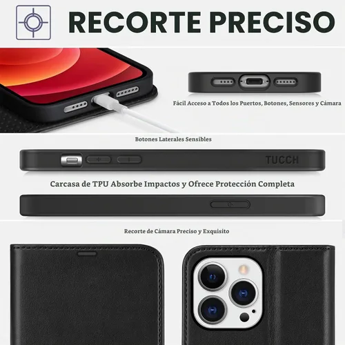 Vista 8 de TUCCH Funda tipo cartera compatible con iPhone 12 Pro Max 5G de 6.7 pulgadas, con ranura para tarjetas de piel sintética