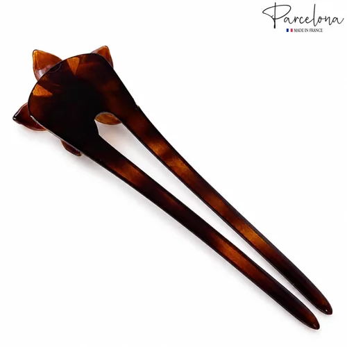 Vista 6 de Parcelona French Belle Flower Gran Tortuga Shell Brown Slide Hair Celuloide Chignon Moño Pelo Updo U Stick Pin con cristal