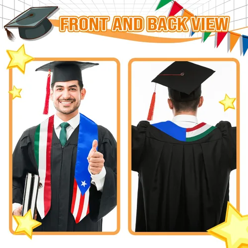 Vista 4 de Banda de estola de graduación con la bandera de Colombia de Estados Unidos, estola de graduación, regalo de graduación