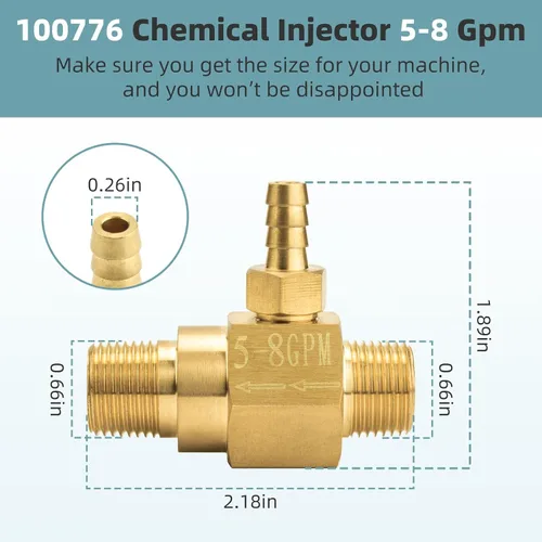 Vista 2 de Inyector químico de 5-8 GPM para lavadora a presión # 100776, orificio de 0.091 in de drenaje químico hasta un 20% con entrada/salida macho de 3/8