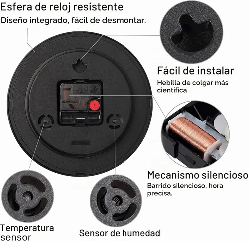 Vista 5 de Reloj de pared blanco de 8 pulgadas, silencioso, con temperatura Decorativo para cocina/sala de estar/dormitorio/oficina/escuela/aula