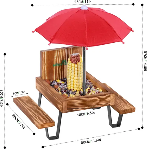 Vista 2 de MIXXIDEA Mesa de Comedero para Ardillas, Comedero de Picnic de Madera para Ardillas, Comederos para Ardillas Resistentes para Exterior