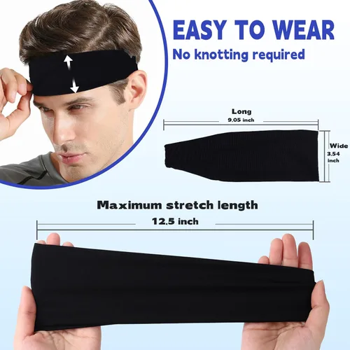 Vista 4 de Inscool 5 diademas deportivas para hombres y mujeres, para hombre, absorbe la humedad, banda para el sudor para béisbol, gimnasio, ciclismo