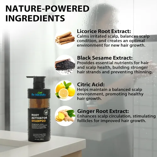 Vista 2 de Champú activador de raíces para hombres, champú para el crecimiento del cabello para pérdida de cabello y adelgazamiento del cabello, sin sulfato