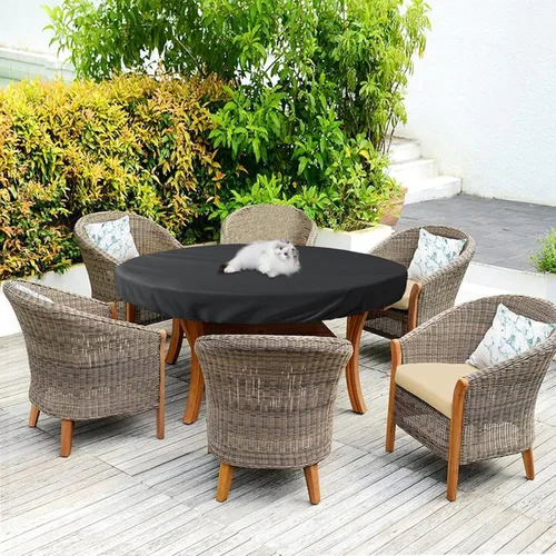 Vista 6 de Funda de mesa redonda para exteriores, impermeable, resistente a los rayos UV, para mesas de patio de 28 pulgadas de diámetro, protector