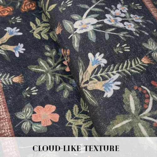 Vista 7 de Lansny Alfombra bohemia de 2 x 3 pulgadas, lavable, color negro, azul marino, floral, alfombra de cocina, alfombra de área pequeña de lana