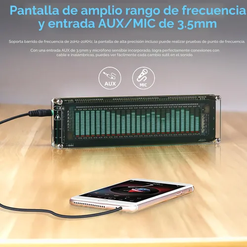 Vista 3 de Nobsound AK2515 Pro - Analizador de espectro de audio con pantalla VFD, entrada de micrófono y AGC avanzado, medidor de nivel de sonido preciso