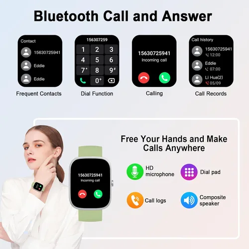Vista 6 de Reloj inteligente para hombres y mujeres, reloj inteligente con pantalla HD de 1.91 pulgadas (respuesta/hacer llamadas), monitor de ritmo cardíaco