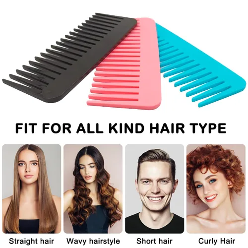 Vista 7 de Juego de 3 peines grandes para el cabello, dientes anchos, apto para champú, para cabello húmedo, seco, largo y rizado, peines de plástico en 3