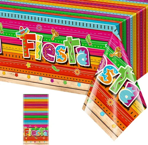 Vista 9 de Mantel de 3 piezas de decoración de fiesta mexicana, mantel de plástico impreso con Cinco de Mayo para fiesta, taco, noche, cumpleaños y suministros