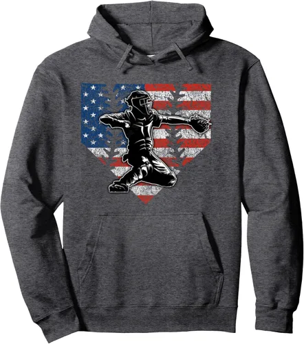 Vista 4 de Sudadera con capucha y pespuntes de pelota con bandera estadounidense, Negro