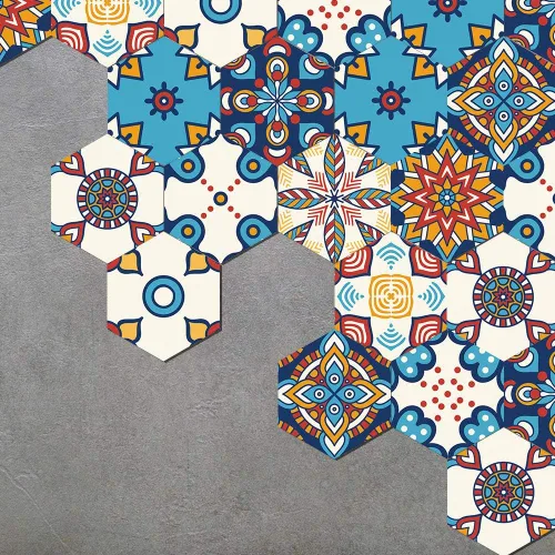 Vista 19 de Alwayspon 10 calcomanías hexagonales antideslizantes para el suelo, para decoración del hogar, despegar y pegar, autoadhesivas, para sala de estar