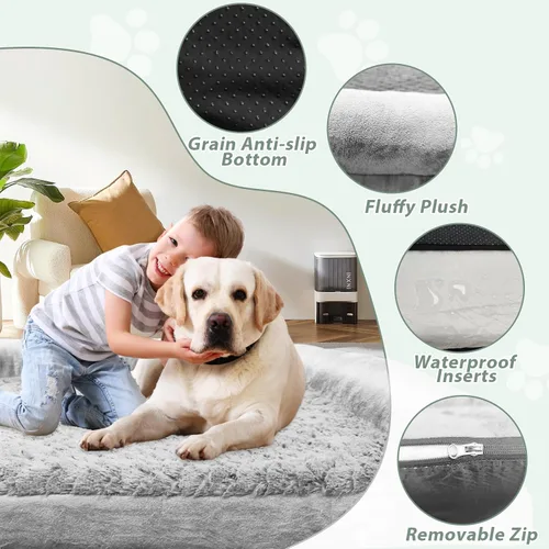 Vista 4 de Cama ortopédica para perro, extra grande con espuma viscoelástica, funda impermeable y lavable (36 pulgadas, gris)