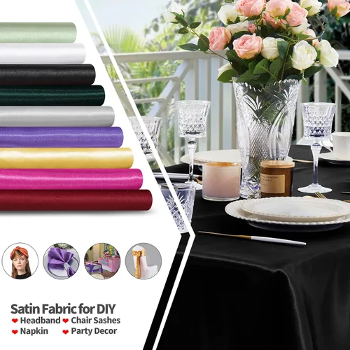 Vista 6 de KKJIAF Tela de satén negro, 63 pulgadas de ancho, tela sedosa brillante para vestido, camisas, camino de mesa, servilleta, mantel, decoración