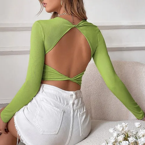 Vista 4 de Camiseta de fiesta para mujer, cuello redondo, cuello halter, camiseta sin mangas sexy, de punto acanalado, cuello halter, camiseta sin mangas