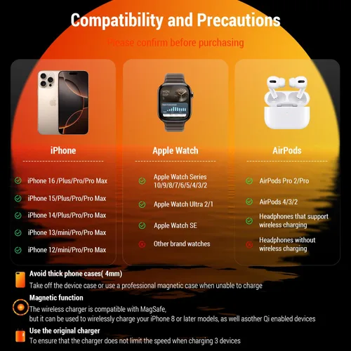 Vista 4 de Estación de carga inalámbrica de viaje desmontable 3 en 1 - Base de carga rápida de 30 W compatible con iPhone 17/16/15/14/13 Pro Max, Apple Watch