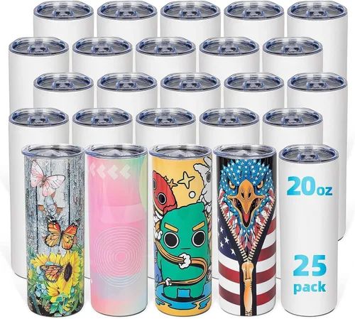 Vista 8 de Paquete de 12 unidades de vaso de sublimación de 20 onzas, delgado, recto, a granel, vaso de sublimación de acero inoxidable de doble pared aislado
