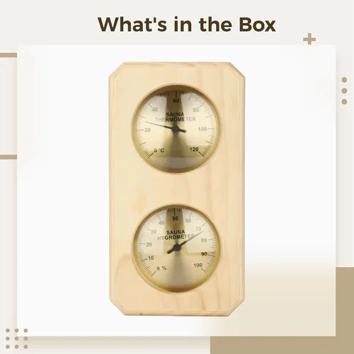 Vista 3 de Sauna Thermometer Hygrometer, Pine Wood Frame, Dual Dial, Vertical Design, Provides Accurate Reading