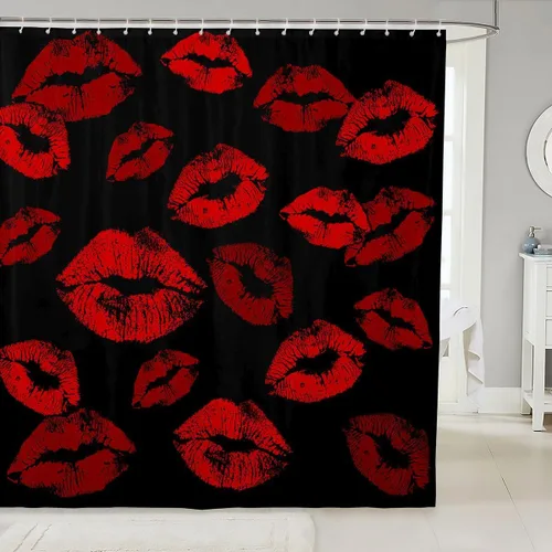 Vista 24 de Feelyou Leopard Print Lips Shower Curtain for Bathroom Decor Cheetah Print Bath Curtain Kissing Lips Bathroom Accessories Waterproof Polyester