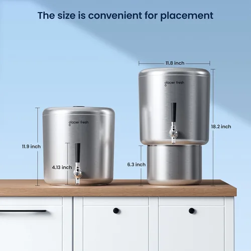 Vista 7 de Sistema de filtración de agua de encimera GLACIER FRESH de 2.25G de acero inoxidable, alimentado por gravedad con tecnología de filtración
