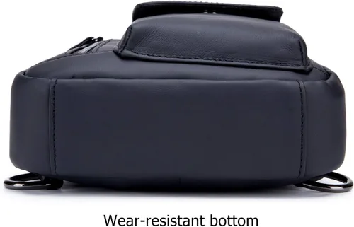 Vista 7 de BULLCAPTAIN Bolso bandolera de cuero genuino para hombre, bolsa cruzada de viaje, bolsa de pecho de gran capacidad, casual, mochila de senderismo