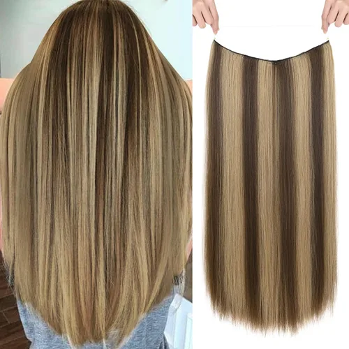 Vista 9 de REECHO - Extensiones de cabello con alambre invisible y con cintillo transparente, tamaño ajustable, clips seguros extraíbles, cabello lacio, diseño