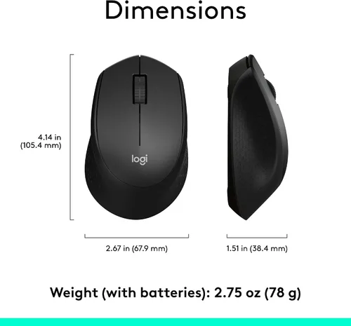 Vista 8 de Logitech M330 Silent Plus, mouse inalámbrico grande, color negro, Negro
