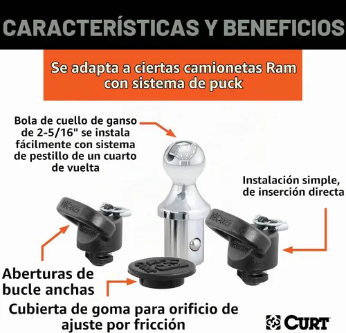 Vista 3 de CURT 60618 Kit de enganche de cuello de cisne con sistema de disco OEM, 30K, bola de 2-5/16 pulgadas, se adapta a Select Ram 2500, 3500 Fits 2013