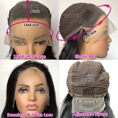 Vista 6 de WENYU - Pelucas de cabello humano con encaje frontal de onda corporal, prearrancadas, transparentes, 13x4, para mujeres, de 22 pulgadas
