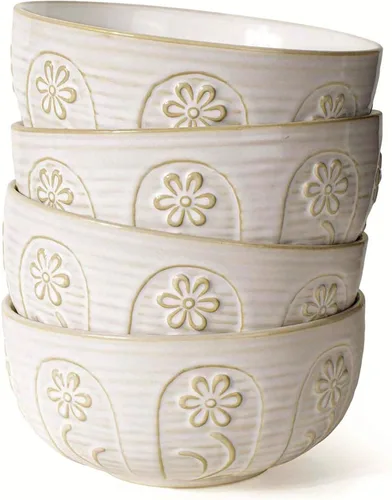 Vista 20 de Artena Juego de 4 cuencos pequeños de cerámica de 12 onzas para postre, cuencos para cocina, helado, guarniciones, arroz, cereales, frutas, 4.5