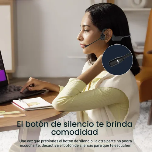 Vista 4 de Meetings - Auriculares abiertos con micrófono giratorio con cancelación de ruido, conducción ósea Bluetooth 5.4 con silencio de un solo toque