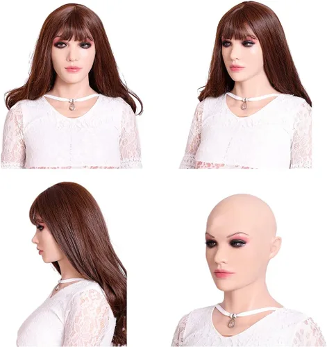 Vista 2 de SUAISKR Máscara de cabeza femenina de silicona realista hecha a mano para Halloween Beauty Face para Crossdresser Cosplay