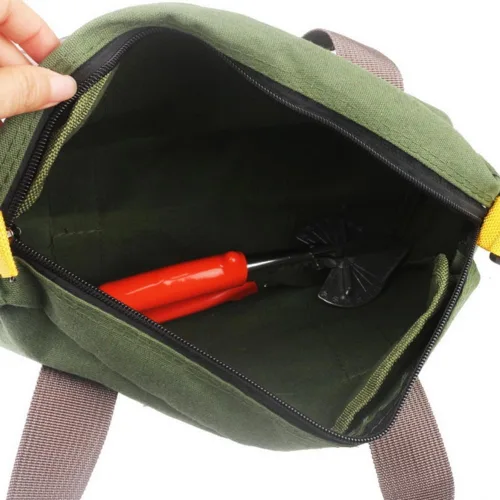 Vista 8 de Bolsa de herramientas de boca ancha de lona, bolsa portátil con cremallera, bolsa de almacenamiento de herramientas de gran capacidad