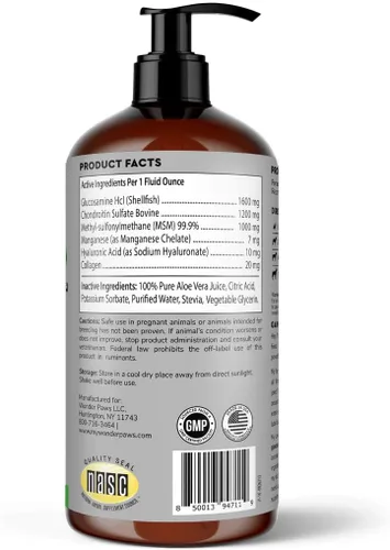 Vista 2 de WONDER PAWS Glucosamina líquida prémium para perros, apoyo articular de fuerza, flexibilidad, cartílago y movilidad, suplemento de cadera