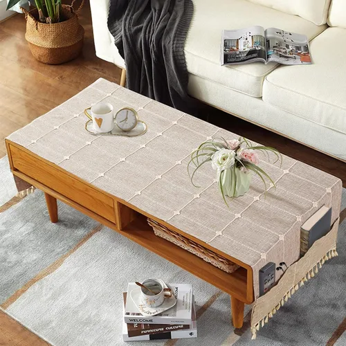 Vista 10 de Mantel de mesa auxiliar bohemio para sala de estar, con bolsillos y borlas, mantel rectangular a rayas para café, lavadora, secadora, refrigerador