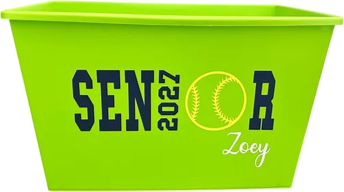 Vista 3 de Cesta de regalo deportiva personalizada con nombre de equipo de sóftbol, para graduados de 2027, contenedor de decoración, contenedor de regalo