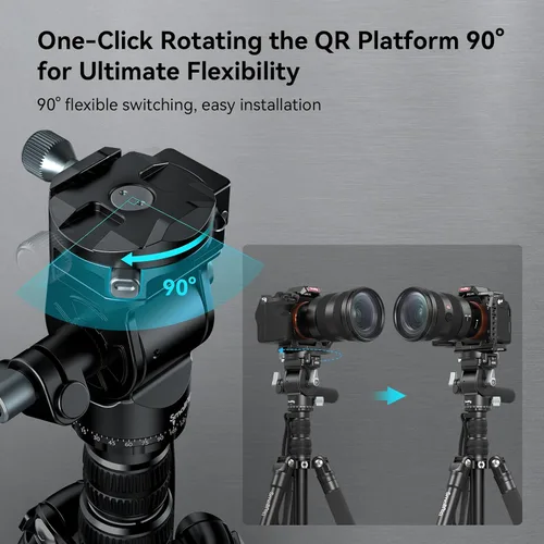 Vista 3 de SmallRig CT195 Kit de trípode de video, trípode de cámara de 73 pulgadas con cabezal fluido de inclinación panorámica para disparo