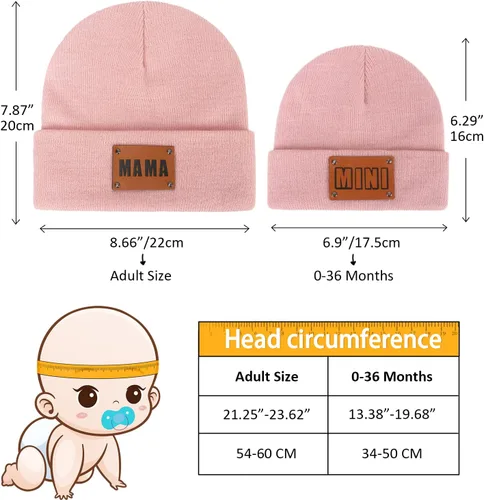 Vista 15 de Gorro para padres e hijos,Madre y bebé hija/hijo gorro de punto cálido de invierno,Gorro suave para niños