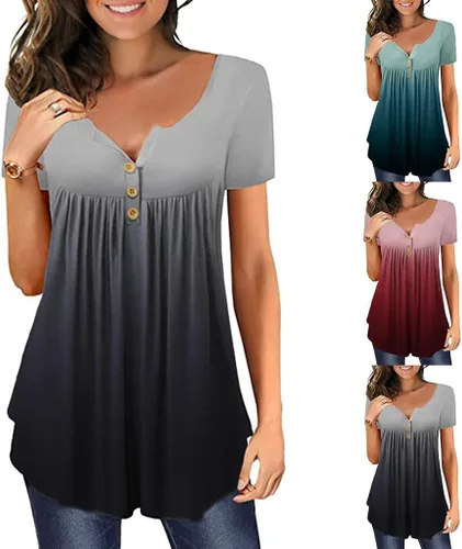 Vista 2 de Camisetas de verano para mujer, de manga 34, informales, estampadas, cuello redondo, holgadas, cómodas, suaves