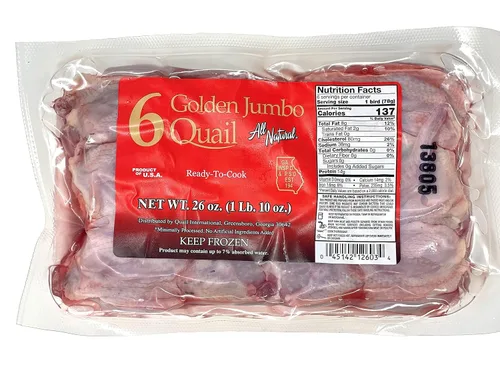 Vista 2 de Codorniz entera con hueso – Incluye 36 codornices enteras / 4.0-5.0 onzas cada uno – 6 paquetes de 6 carne de codorniz entera congelada totalmente