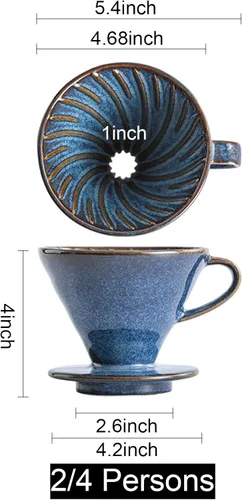 Vista 5 de Filtro gotero de café de cerámica con 60 ángulos cónico 02-4 tazas para verter sobre el café, taza de cerámica para exteriores, juego de filtros