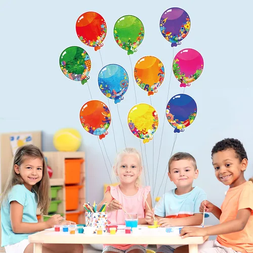 Vista 7 de 50 recortes de globos, impresión de doble cara con detalles de globos, recortes de tablón de anuncios, decoración de aula en 10 diseños