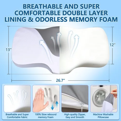 Vista 6 de Almohada de espuma viscoelástica, almohada cervical cervical ergonómica, almohada de apoyo cervical para cuello y hombro, almohada ortopédica