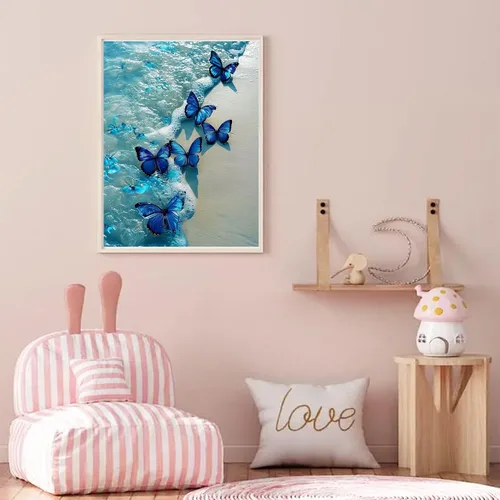 Vista 9 de Kits de Pintura de Diamante de Mariposa HSENJT para Adultos, Kits de Arte de Diamante 5D de Playa DIY, Pintura de Diamante DIY para Decoración