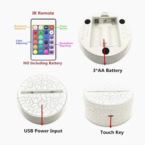 Vista 6 de Lámpara de noche con ilusión óptica 3D, lámpara de escritorio LED creativa con control táctil y control remoto, 16 colores atenuables, cambio USB