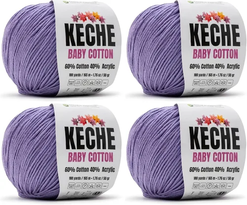 Vista 89 de Keche Hilo de Algodón, 60% Algodón 40% Hilo Acrílico, Hilo de Algodón Suave para Crochet y Tejer, Hilo Amigurumi 1 Madeja/Bola 1.76 Oz (50g) / 180
